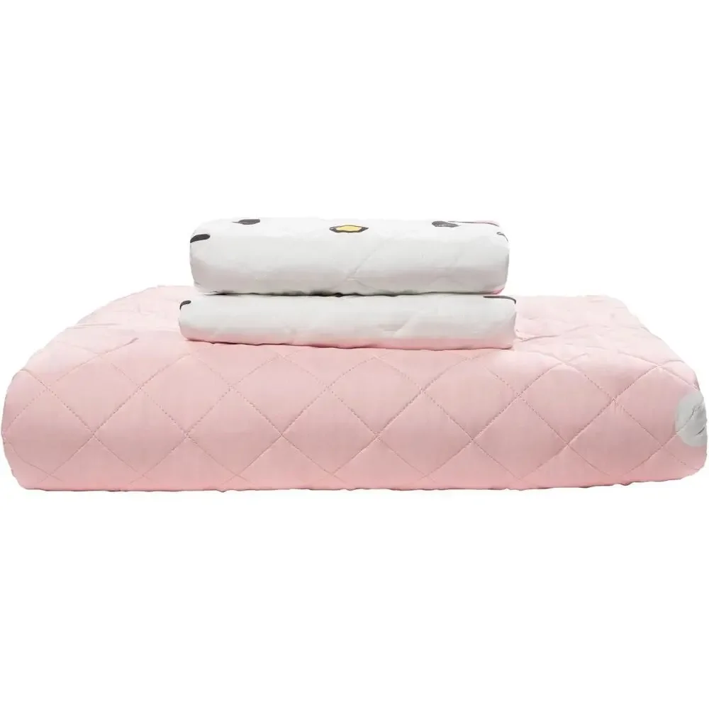 NEW Jay Franco Hello Kitty Pink Stripes & Hearts Twin Size Quilt & Sham Set - Picture 7 of 9